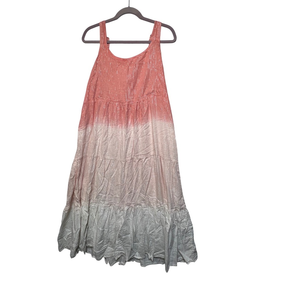 Linda Anderson Womens Maxi Dress Ombre Tiered XXL Coral Pink Silver Lurex Boho